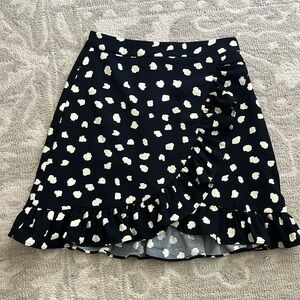 JB by Julie Brown NYC Black and Cream polka dot splotch faux wrap skirt ruffle 6